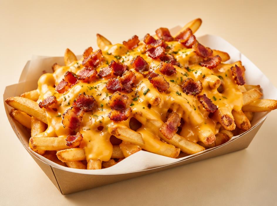 Loaded Fries — Fries topped with cheese sauce and crispy bits